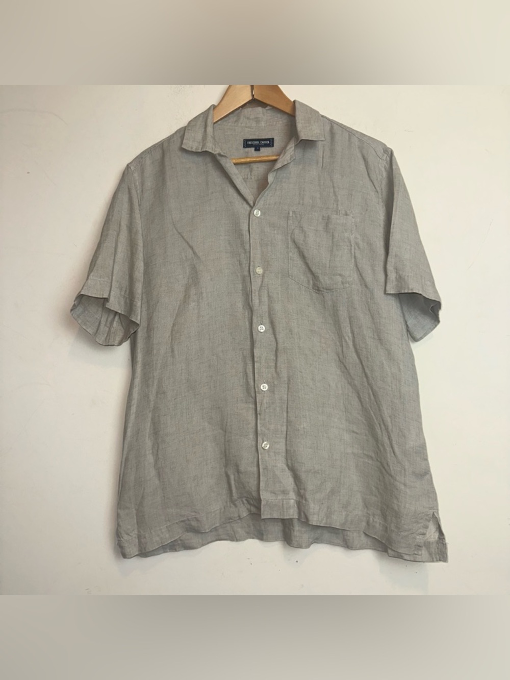 Frescobol Carioca Shirt 100% Italian Linen Men Small Khaki Preppy Short Sleeve